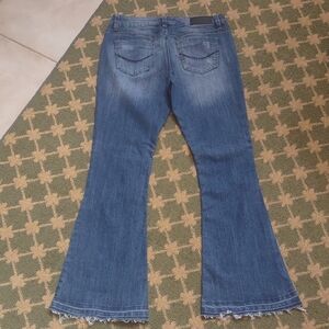 *TwentyOne Black* Raw Hem Distressed Mid Rise Flare Stretch 5 Pocket Jeans SZ 6